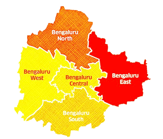 Map of Bangalore's four Talkathon regions — North, East, West and South